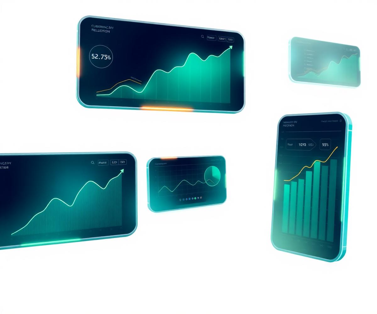 Abstract dashboard panels showing marketing growth charts